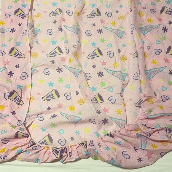 Vintage 1998 Barbie Cheerleader Go Team Cheer Full Fitted Sheet - Picture 9 of 15